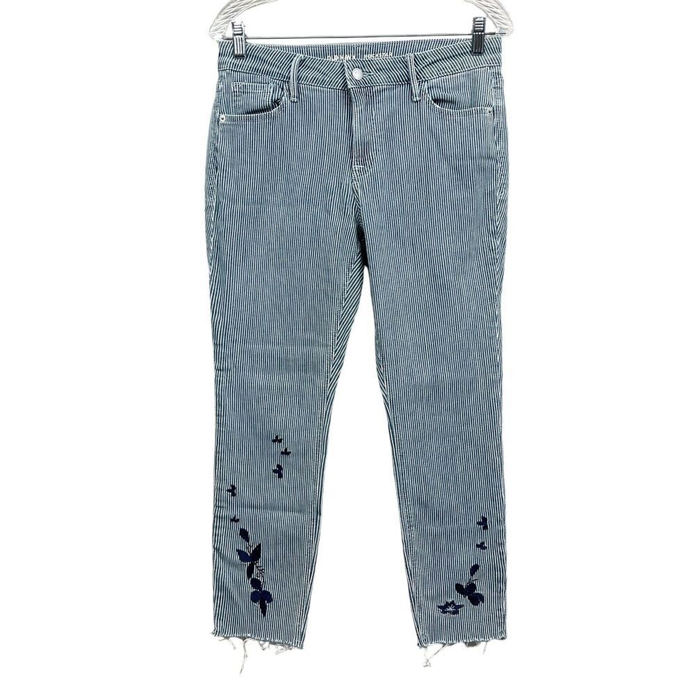 Old Navy Womens Jeans Mr Rock Ankle Striped Embroidered Raw Ankle Blue Size 10P*